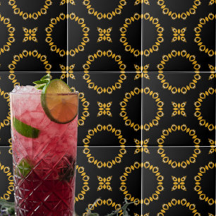 Sparkly Shiny Luxury Elegant Gold & Black Pattern Ceramic Tile