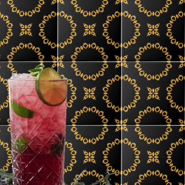 Sparkly Shiny Luxury Elegant Gold & Black Pattern Ceramic Tile (Creator Uploaded)