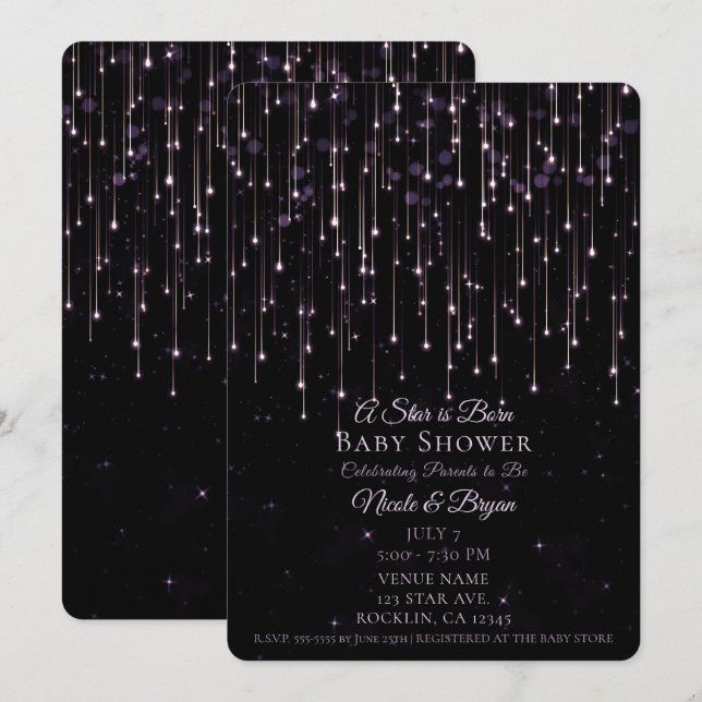 Sparkly Shooting Stars A Star is Born Baby Shower  Invitation (Front/Back)