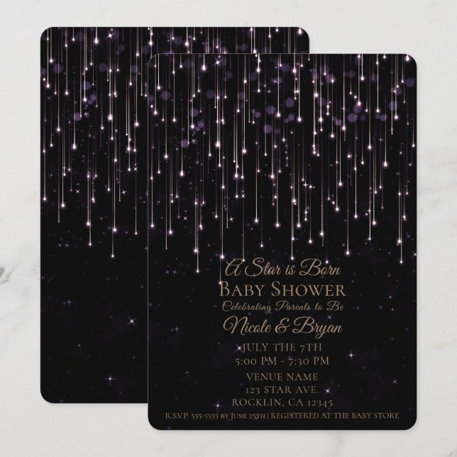 Sparkly Shooting Stars A Star is Born Baby Shower Invitation (Front/Back)