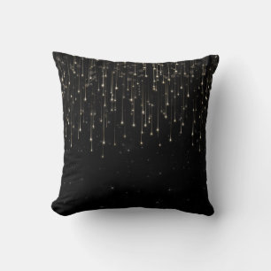 Sparkly Shooting Stars Black Chic Engagement Party Cushion