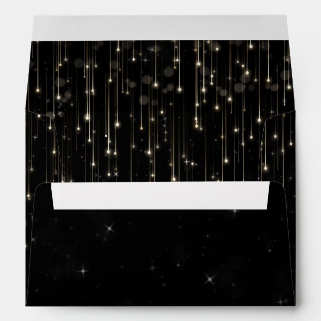Sparkly Shooting Stars Black Chic Engagement Party Envelope (Back (Bottom))