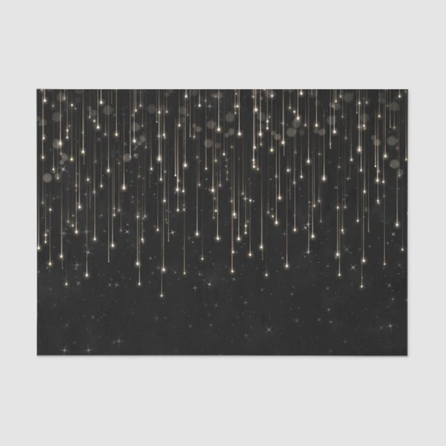 Sparkly Shooting Stars Black Chic Modern Party Tissue Paper (Front)