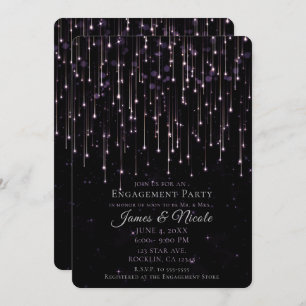 Sparkly Shooting Stars Purple Engagement Party Inv Invitation