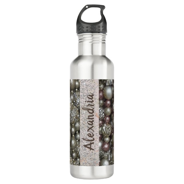 Sparkly Silver and Pink Stringed Beads      710 Ml Water Bottle (Front)