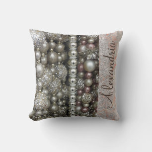Sparkly Silver and Pink Stringed Beads  Cushion