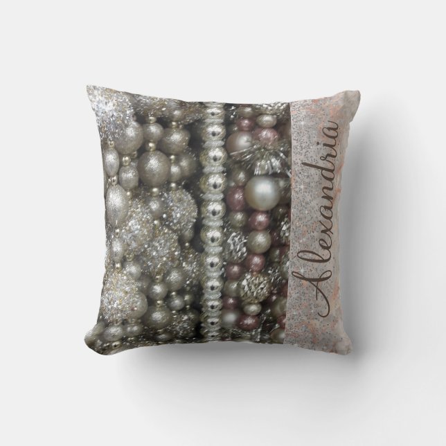 Sparkly Silver and Pink Stringed Beads  Cushion (Front)