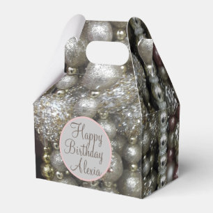 Sparkly Silver and Pink Stringed Beads   Favour Box