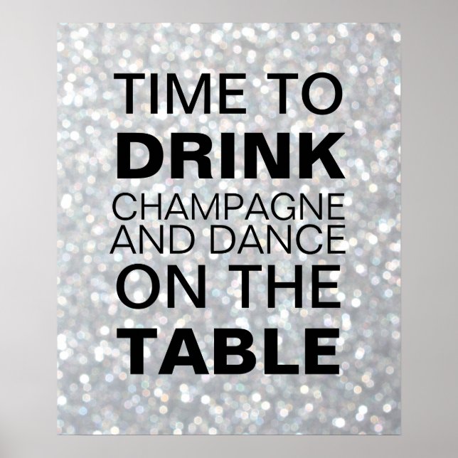 Sparkly Silver Champagne Party Poster (Front)