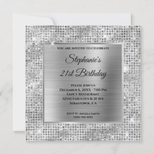 Sparkly Silver Diamond Studded Foil 21st Birthday Invitation