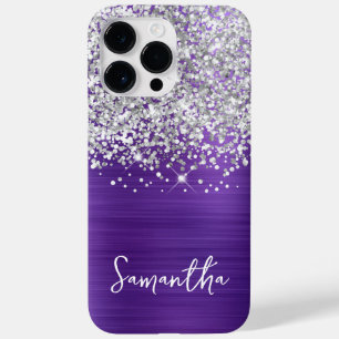 Sparkly Silver Glitter Amethyst Glam Name Case-Mate iPhone 14 Pro Max Case