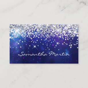 Sparkly Silver Glitter Aqua Blue Celestial Business Card