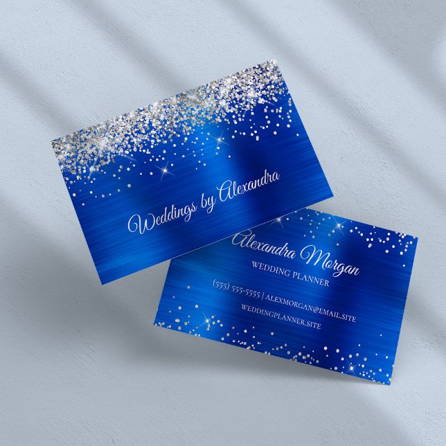 Sparkly Silver Glitter Bright Blue Satin Foil Business Card (Sparkly Silver Glitter Bright Blue Satin Foil Business Card)
