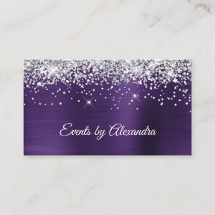 Sparkly Silver Glitter Dark Violet Satin Foil Business Card