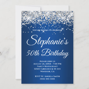 Sparkly Silver Glitter Deep Blue Gradient Invitation