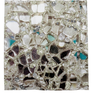 Sparkly Silver Glitter, Glass and Mirrors Shower Curtain