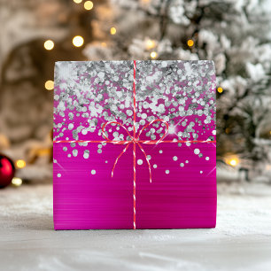 Sparkly Silver Glitter Hot Pink Faux Foil Wrapping Paper Sheet