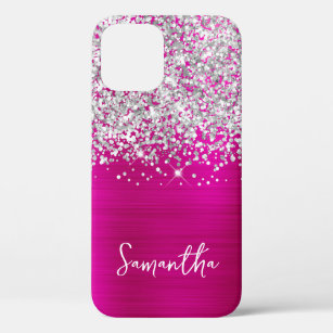 Sparkly Silver Glitter Hot Pink Glam Name iPhone 12 Pro Case