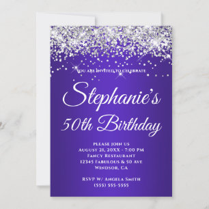 Sparkly Silver Glitter Indigo Purple Gradient Invitation