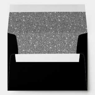 Sparkly silver glitter liner black invitation envelopes