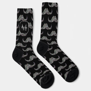 Sparkly silver glitter Moustache pattern Monogram Socks