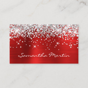 Sparkly Silver Glitter Red Foil Business Card