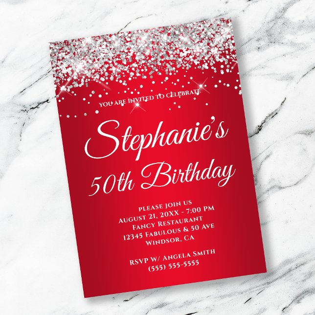 Sparkly Silver Glitter Red Gradient Invitation (Creator Uploaded)