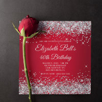 Sparkly Silver Glitter Red Ombre 40th Birthday