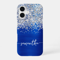 Sparkly Silver Glitter Royal Blue Glam Name