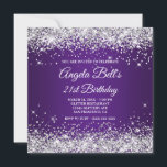 Sparkly Silver Glitter Royal Purple 21st Birthday Invitation<br><div class="desc">An elegant fancy monogram fabulous 21st birthday invitation for her. Faux silver glitter girly glam with sparkles against a dark and royal purple ombre graphic image. Customise the fancy classic flourish calligraphy script monogram on the back side to create your own monogram. Adapt the text for another fabulous milestone birthday...</div>