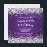 Sparkly Silver Glitter Royal Purple 40th Birthday Invitation<br><div class="desc">An elegant monogrammed forty and fabulous 40th birthday invitation for her. Faux silver glitter girly glam with sparkles against a royal purple ombre graphic image. The fancy classic flourish calligraphy script monogram on the backside can be customised. Adapt the text for another fabulous milestone birthday celebration for your best friend....</div>