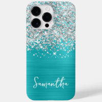Sparkly Silver Glitter Turquoise Blue Glam Name