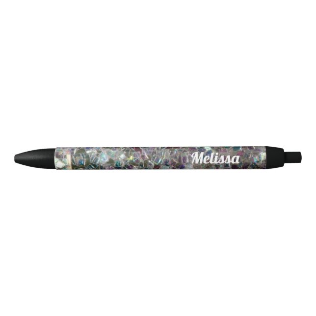 Sparkly silver grey mosaic glitter Personalise  Black Ink Pen (Front)