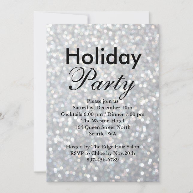 Sparkly Silver Holiday Corporate Invitation (Front)