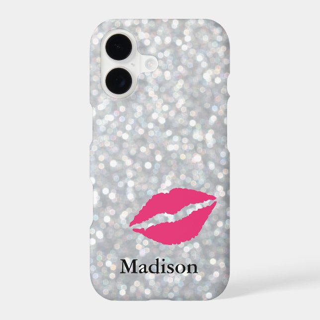 Sparkly Silver iPhone 7 Case with Lips (Back)