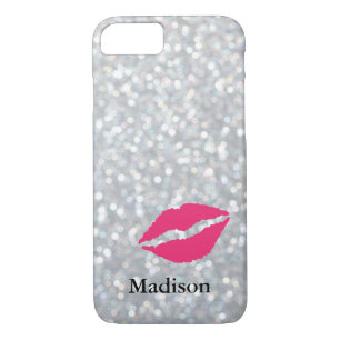 Sparkly Silver iPhone 7 Case with Lips