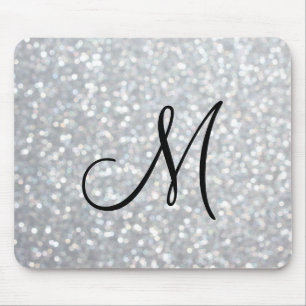 Sparkly Silver Monogram Mouse Pad