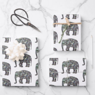 Sparkly silver mosaic Elephant pattern on white Wrapping Paper Sheet