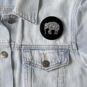 Sparkly silver mosaic glitter Elephant 6 Cm Round Badge