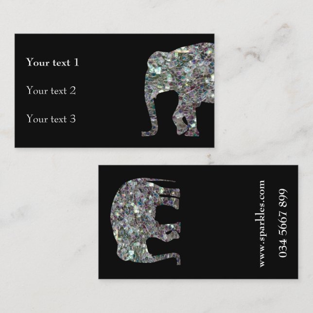 Sparkly silver mosaic glitter Elephant Business Card (Front/Back)