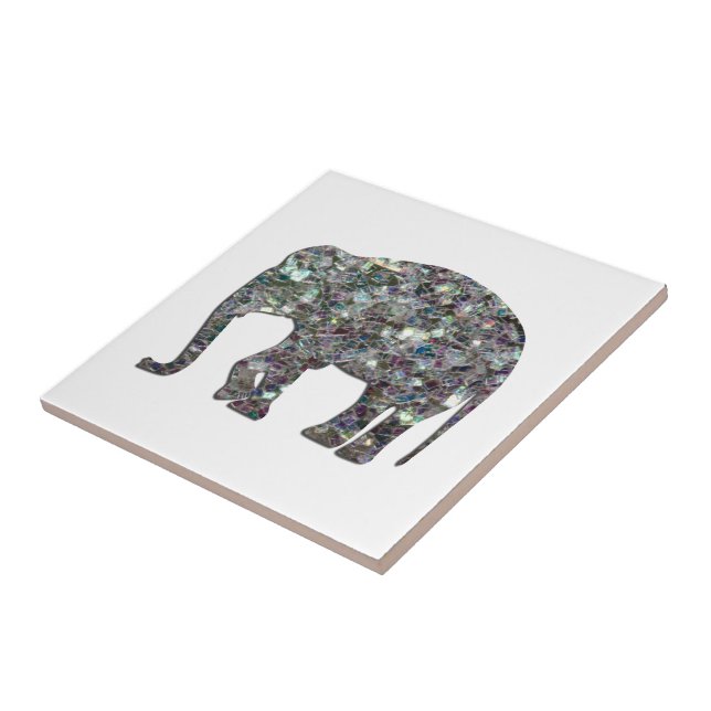 Sparkly silver mosaic glitter Elephant Ceramic Tile (Side)