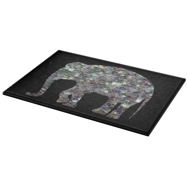 Sparkly silver mosaic glitter Elephant Cutting Board (Corner)