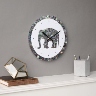 Sparkly silver mosaic glitter Elephant Large Clock