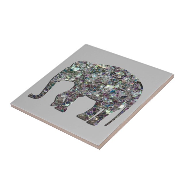 Sparkly silver mosaic glitter Elephant light grey Ceramic Tile (Side)