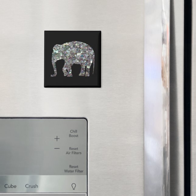Sparkly silver mosaic glitter Elephant Magnet (In Situ (Fridge))