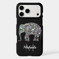 Sparkly silver mosaic glitter Elephant Monogram