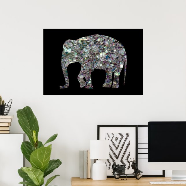 Sparkly silver mosaic glitter Elephant Poster (Home Office)