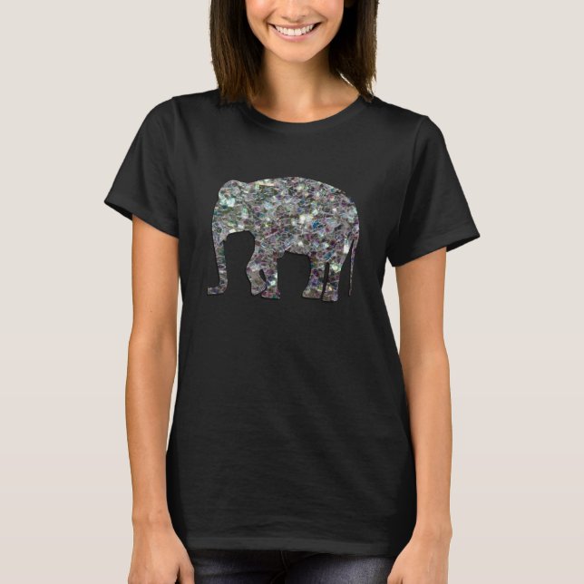 Sparkly silver mosaic glitter Elephant T-Shirt (Front)