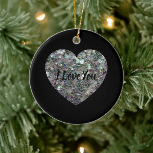 Sparkly silver mosaic glitter Heart Ceramic Ornament