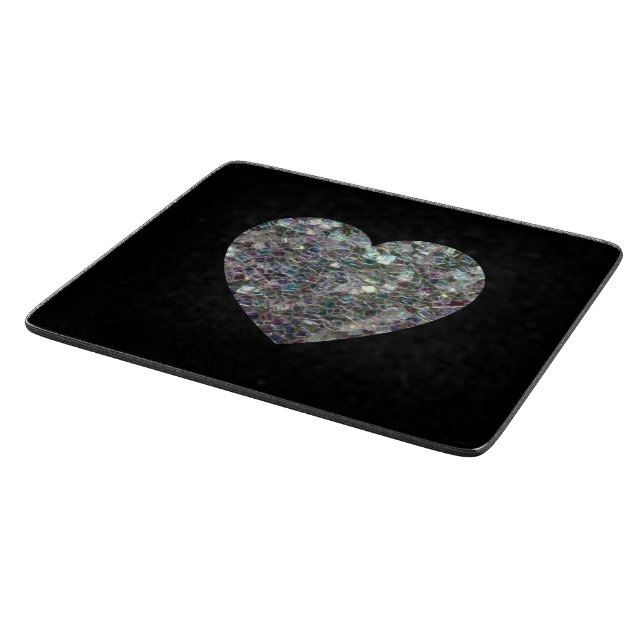 Sparkly silver mosaic glitter Heart Cutting Board (Corner)